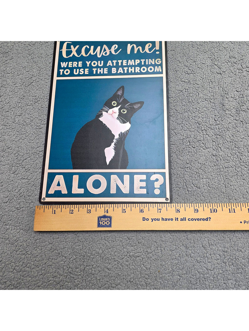 Cat Humor Bathroom Metal Wall Sign Ready To Hang Rectangular 11.5 X 7.5